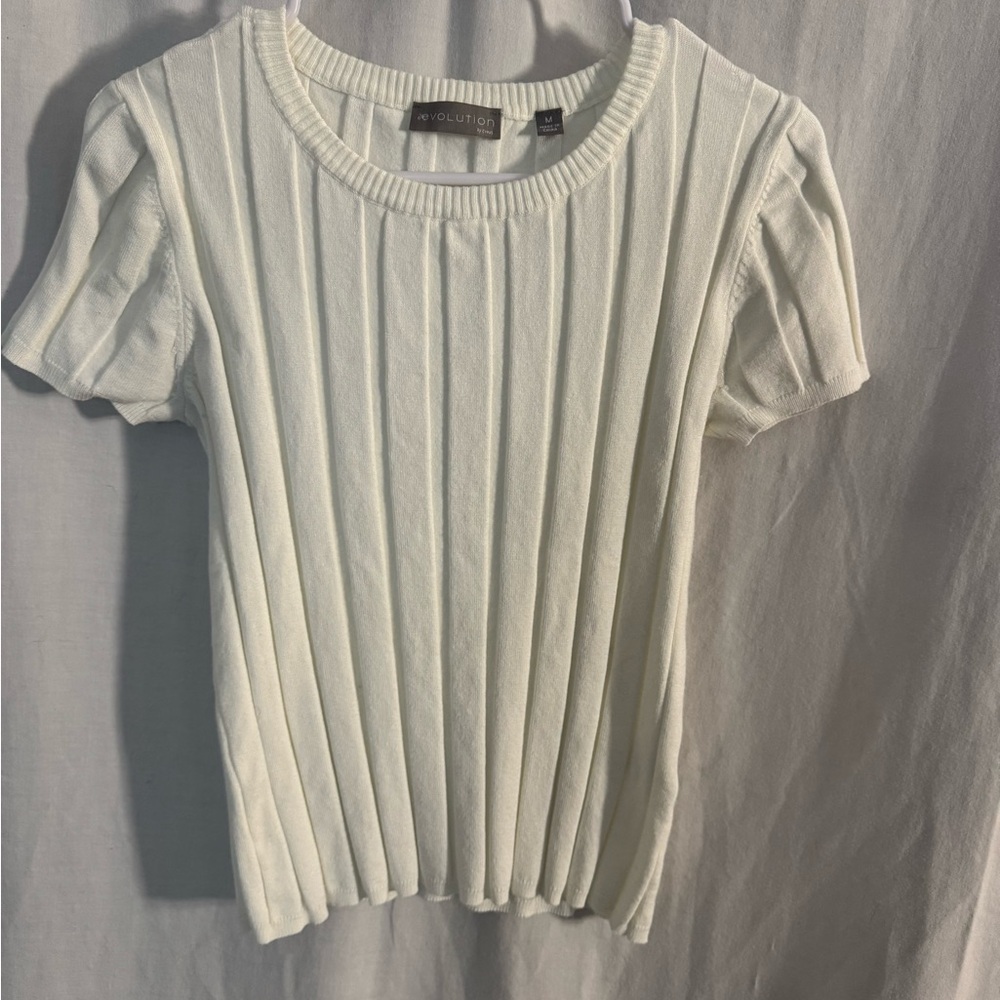 Evolution by Cyrus Women's Cream Ribbed Top